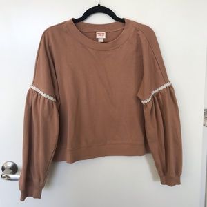 Crew Neck Sweatshirt with Beaded Sleeves